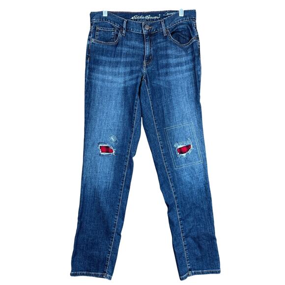 Eddie Bauer Womens Blue Jeans Boyfriend Relaxed Fit Distressed Patchwork 6 - Picture 1 of 12